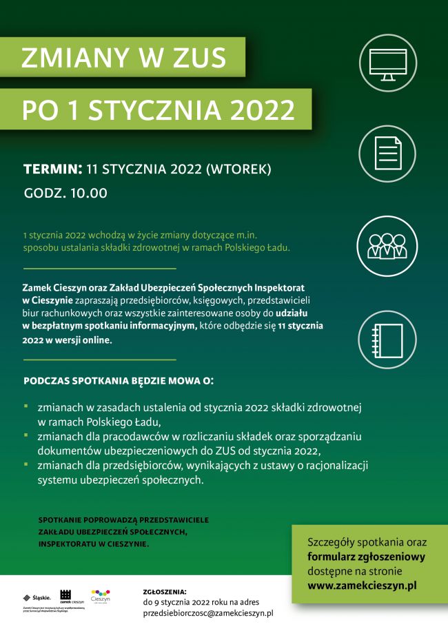 Plakat - zmiany w ZUS po 1 stycznia 2022