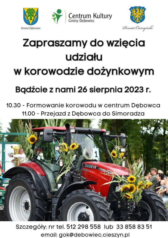 26 sierpnia 2023 roku w Simoradzu gm. Dębowiec odbędą się Dożynki Gminno-Powiatowe