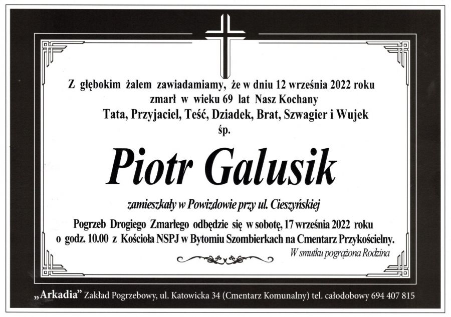 Zawiadamiamy, że w dniu 12.09.2022 r. zmarł wieloletni dyrektor Szkoły Podstawowej w Dębowcu Piotr Galusik.