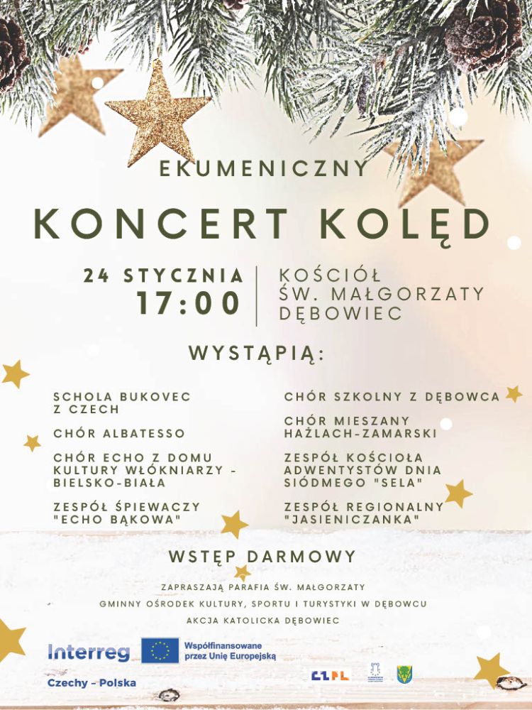  Serdecznie zapraszamy na Ekumeniczny Koncert Kolęd w ramach pierwszego wydarzenia projektu współpracy transgranicznej Czechy-Polska!