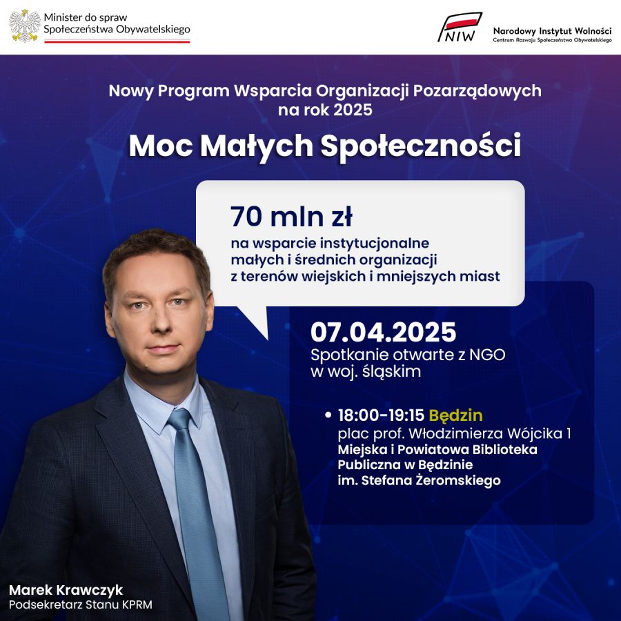 Spotkania informacyjne dotyczące nowego Rządowego Programu Wsparcia Organizacji Pozarządowych na rok 2025 - „Moc Małych Społeczności'